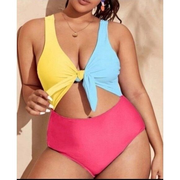 plus size color block 1pc swim suit 3X - Picture 4 of 5